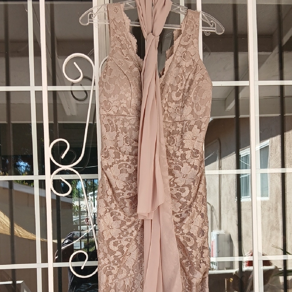 NY Collection Backless Lace Dress in Cream